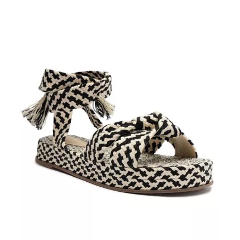 Schutz Women's Joni Platform Flat Sandals Woven White & Black